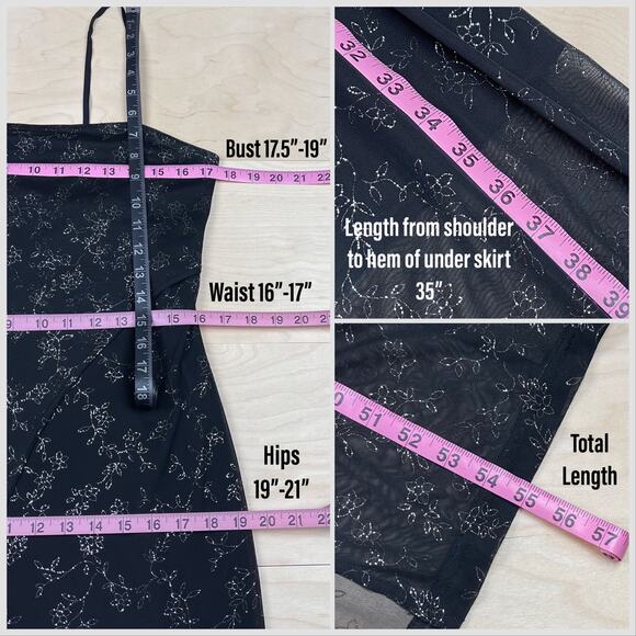 Vintage Y2K Black and Silver Glitter Sheer Mesh Slip Dress - Picture 6 of 7